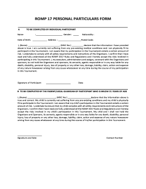 ROMP 2017 Personal Particulars Form
