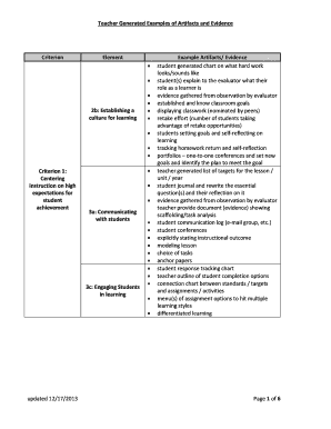 Fillable Online Teacher Generated Examples of Artifacts and Evidence ...