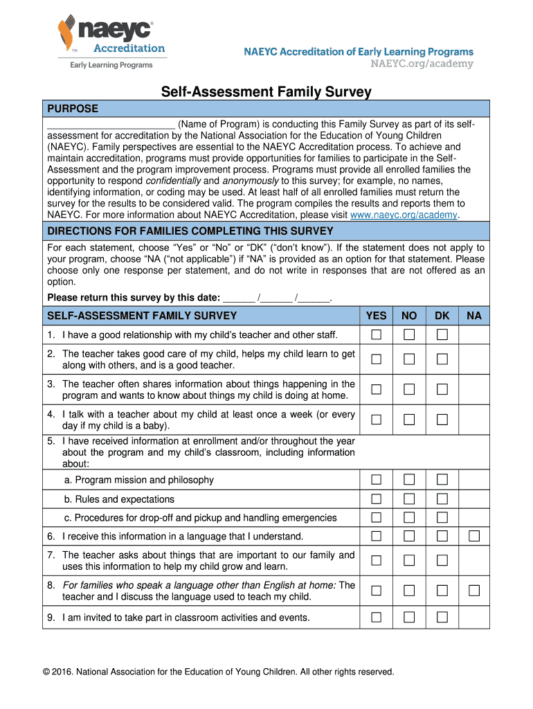 Naeyc Family Survey 2022 Fill Online Printable Fillable Blank