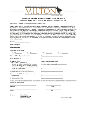 Alcohol Excise Tax Return Form - City of Milton, GA