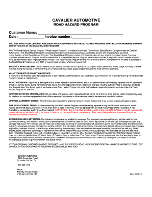 YOU WILL NEED YOUR ORIGINAL PURCHASE INVOICE IMPRINTED WITH ROAD HAZARD PROGRAM IDENTIFICATION NUMBERS (DOT Numbers) IN ORDER TO SUBMIT ANY REQUEST FOR REIMBURSEMENT UNDER THIS ROAD HAZARD PROGRAM