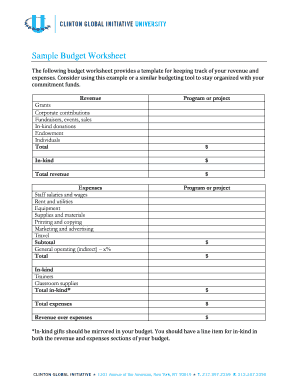 Fillable Online Sample Budget Worksheet Fax Email Print - pdfFiller