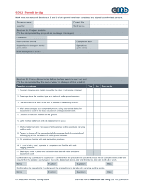 GD12 Permit To Dig Blank Fillable Template Fill Out Print GD12 Permit To Dig Blank Fillable Template Fill Out Print