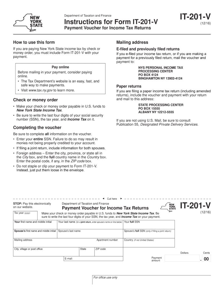 Fillable Online Form IT-201-V:12/16:Payment Voucher for Income Tax ... - OLT.com Fax Email Print ...