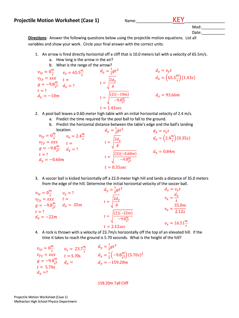 Projectile Motion Worksheet Answer Key - Fill and Sign Printable Pertaining To Projectile Motion Worksheet Answers