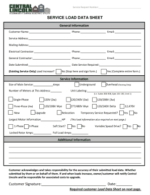Fillable Online clpud Service Load Data Sheet Fax Email Print - pdfFiller