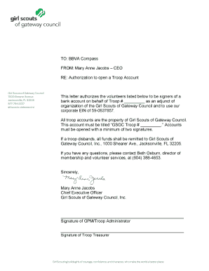 Bank Authorization Letter - BBVA - Girl Scouts of Gateway Council