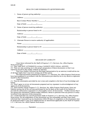 Fillable Online HEALTH CARE SURROGATE QUESTIONNAIRE Fax Email Print ...