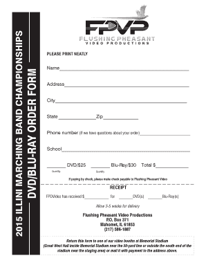DVD/BLU-RAY ORDER FORM - Flushing Pheasant Video