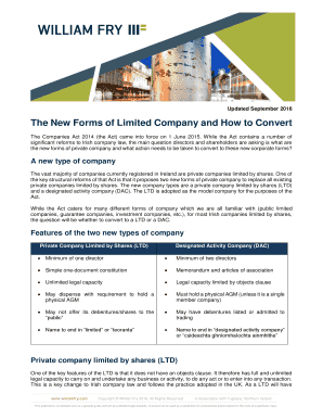 Fillable Online Updated September 2016 The New Forms of Limited Company ...
