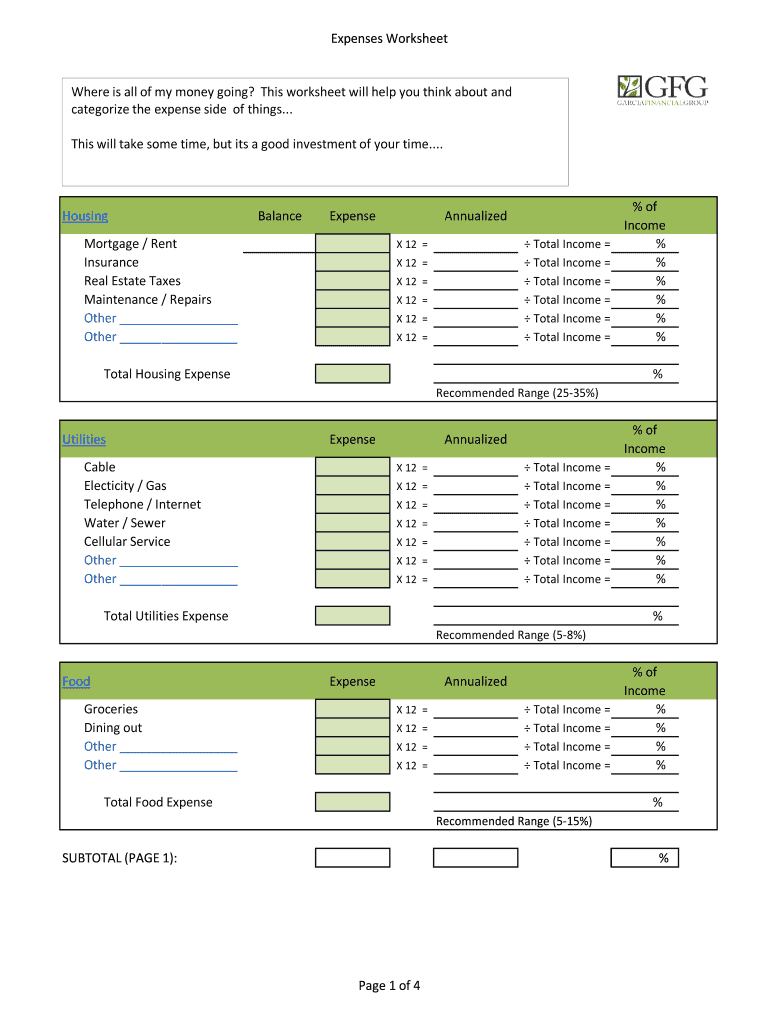 Fillable Online Expenses Worksheet Fax Email Print - pdfFiller