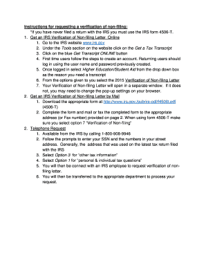 Irs non filing letter - Instructions for requesting a verification of non-filing: *If you have ...