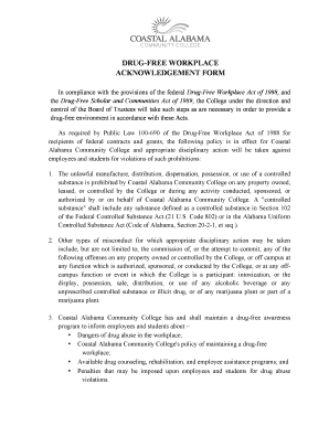 Drug-Free Workplace Acknowledgment Form - Faulkner State ...