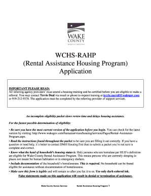 Wake County Rental Assistance Housing Program Application