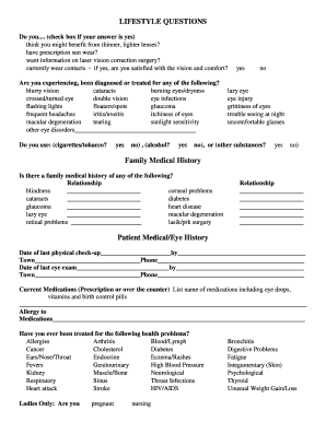 lifestyle questions family medical history patient medical fill medical history question