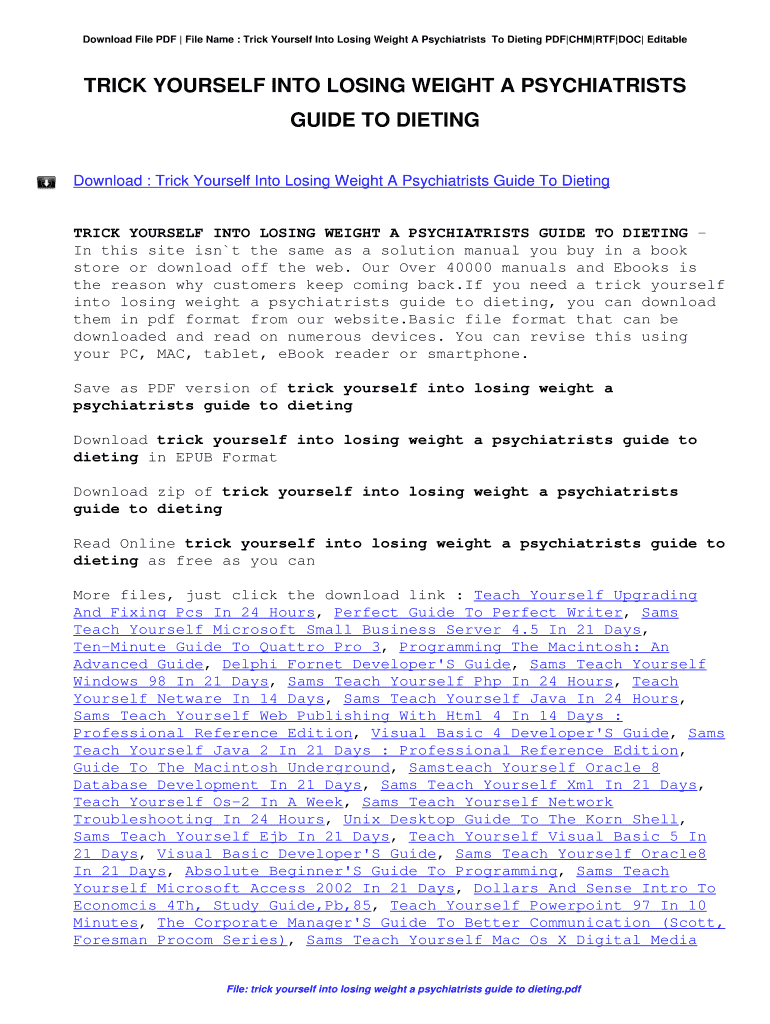 Fillable Online Trick Yourself Into Losing Weight A Psychiatrists Guide