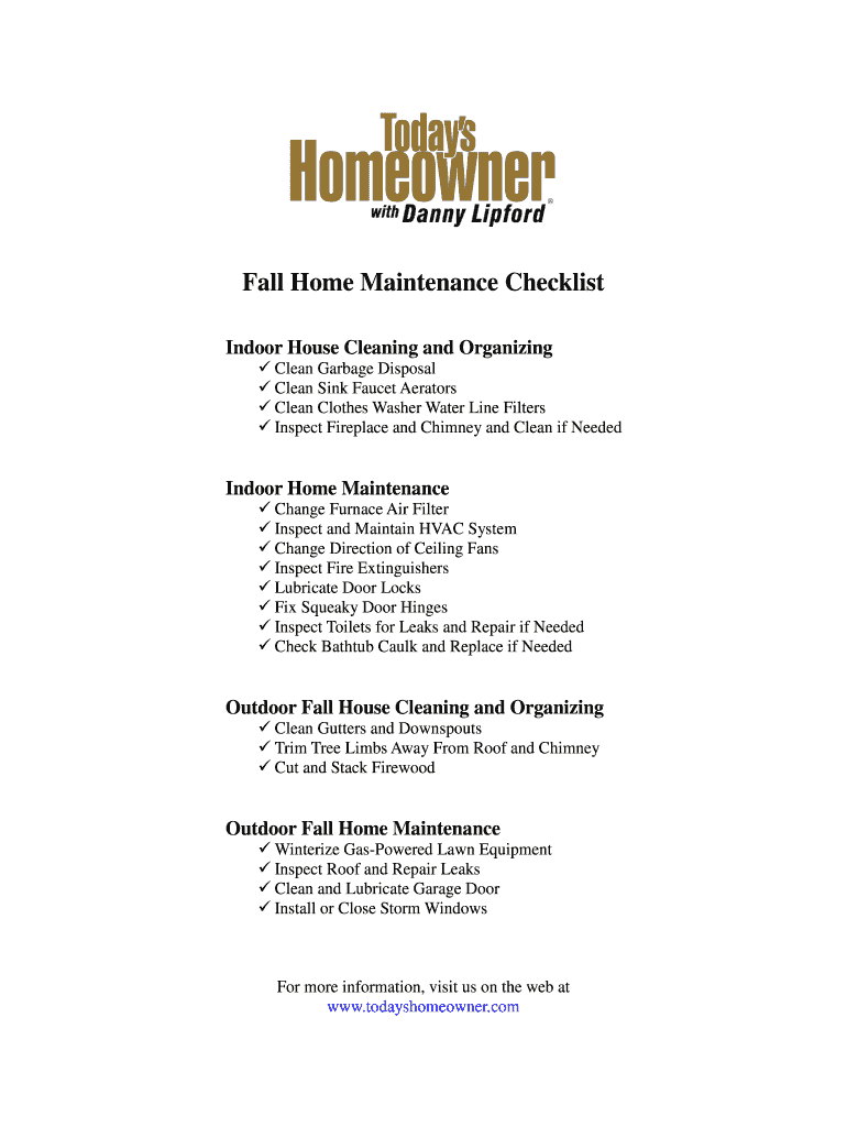 Fillable Online Fall Home Maintenance Checklist .doc Fax Email Print ...