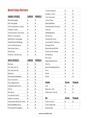 Download your own Monthly Budget Worksheet