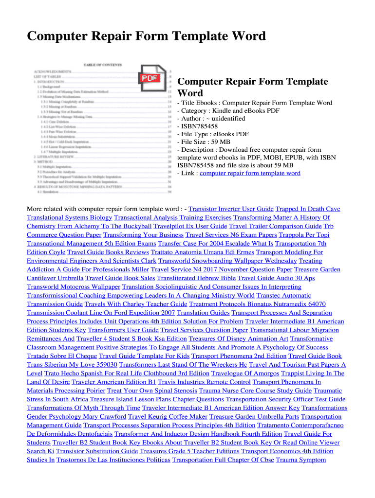 Fillable Online Computer Repair Form Template Word. Computer Repair