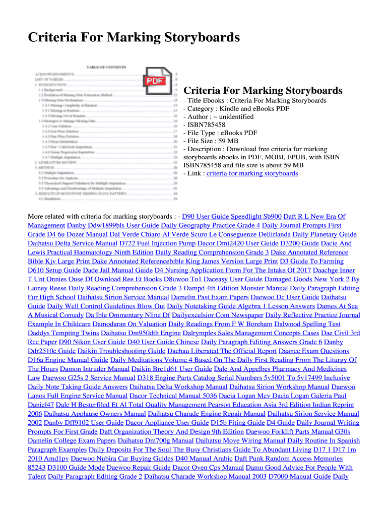 Fillable Online Criteria For Marking Storyboards. Criteria For Marking Storyboards Fax Email