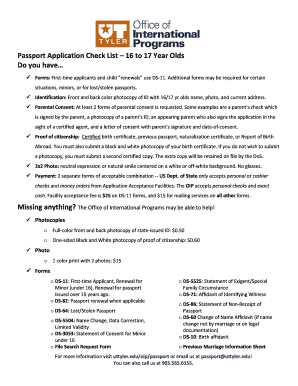 Passport Application Check List 16 to 17 Year Olds