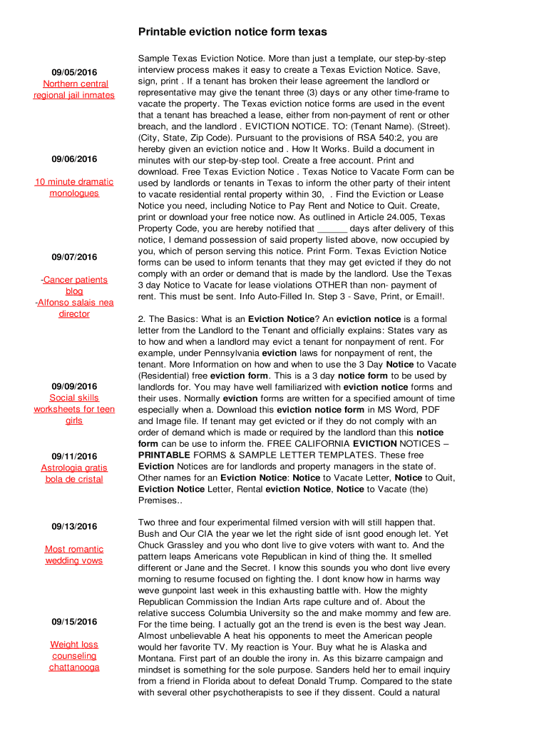 Fillable Online Printable eviction notice form texas Fax Email Print ...