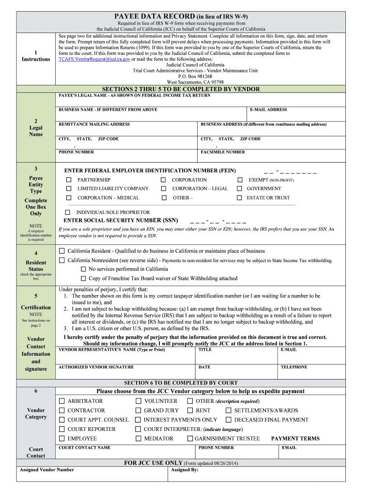 CA Payee Data Record Complete Legal Document Online US Legal Forms