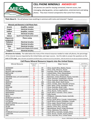 cell phone minerals worksheet