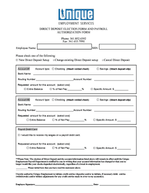 Direct Deposit Election Form - Unique Employment