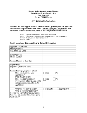 Delta Sigma Theta 2017 Scholarship Application
