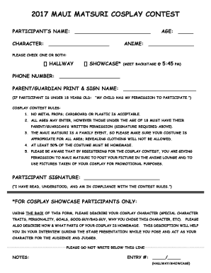 2017 Maui Matsuri Cosplay Contest Form