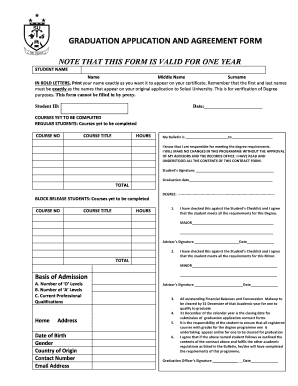 Graduation application and agreement form - Solusi University