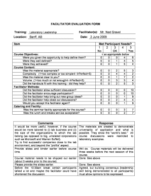 Fillable Online FACILITATOR EVALUATION FORM Facilitator(s): Mr. Fax ...