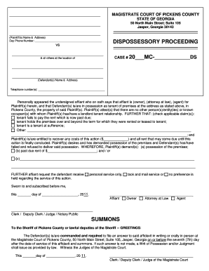 dispossessory proceeding summons - The Courts of Pickens County