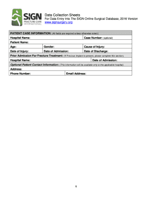 Data Collection Sheets - For SIGN Surgeons