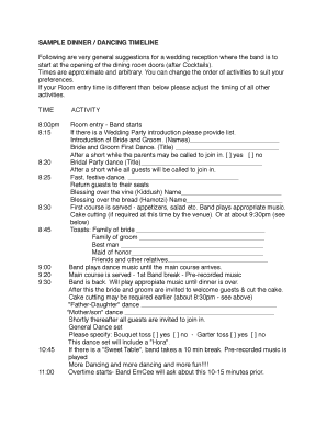 Printable Order Of Wedding Reception Activities Fill Out Order Of Wedding Reception Activities