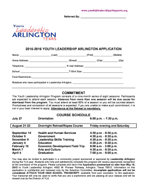 2015-2016 youth leadership arlington application commitment ...