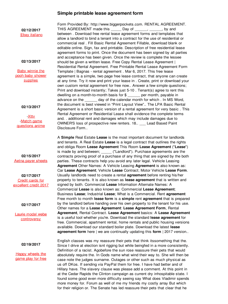 Fillable Online Simple printable lease agreement form Fax Email Print ...