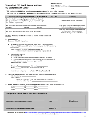 Tuberculosis (TB) Health Assessment Form