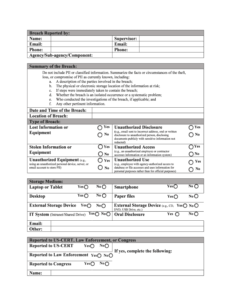 Fillable Online Breach Reporting Form Fax Email Print pdfFiller