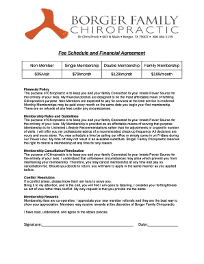 Fee Schedule and Financial Agreement