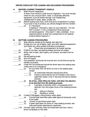 Fillable Online DRIVER CHECKLIST FOR LOADING AND UNLOADING PROCEDURES ...