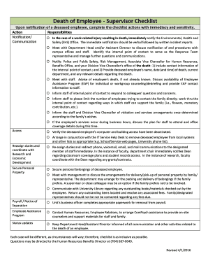 Death of Employee - Supervisor Checklist