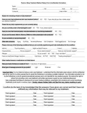 Facial or Body Treatment Medical History Form