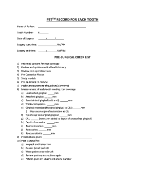 Fillable Online psttm record for each tooth - The Chao Pinhole Surgical ...