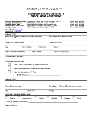 SOUTHERN STATES UNIVERSITY ENROLLMENT AGREEMENT