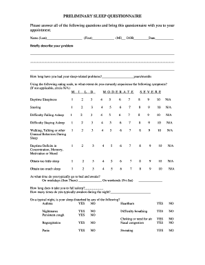 Preliminary Sleep Questionnaire