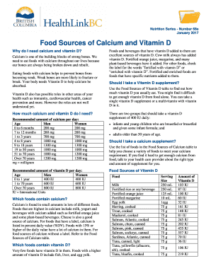 Fillable Online Food Sources of Calcium and Vitamin D Fax Email Print ...