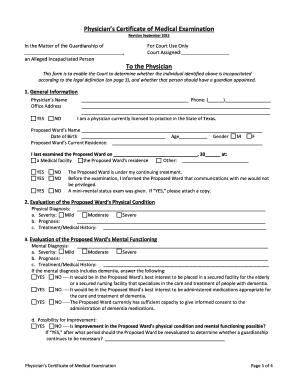 Fillable Online Physician's Certificate of Medical Examination To the ...