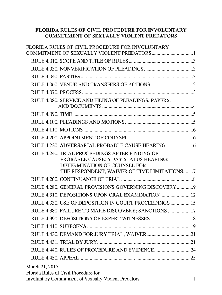 Fillable Online FLORIDA RULES OF CIVIL PROCEDURE FOR INVOLUNTARY Fax